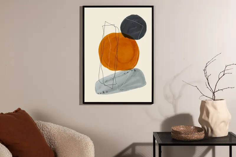 Stones Poster mit gestapelten Steinformen und Linienzeichnung in 70 × 50 cm, im Wohnraum, Ansicht 2