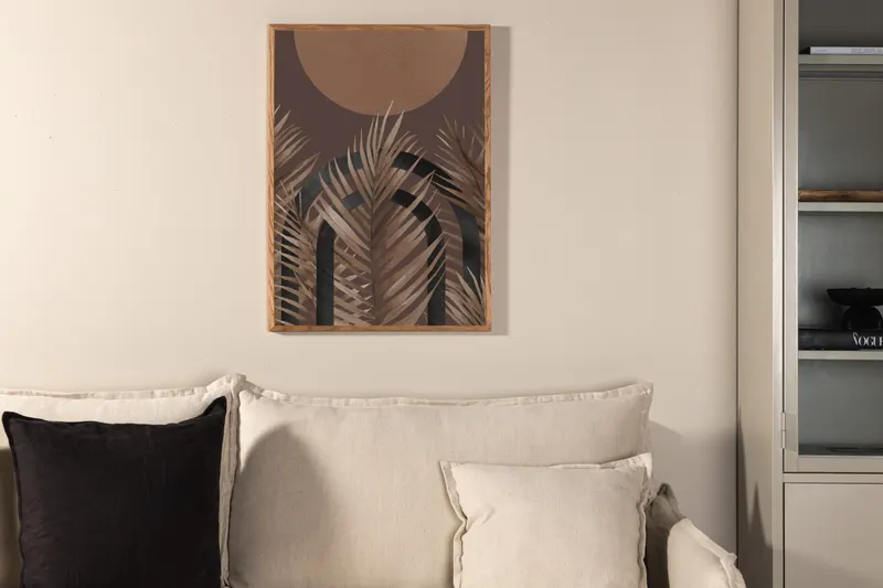 Structures Poster mit Sonne, Palmwedeln und Bogenformen in 100 × 70 cm, im Wohnraum, Ansicht 2