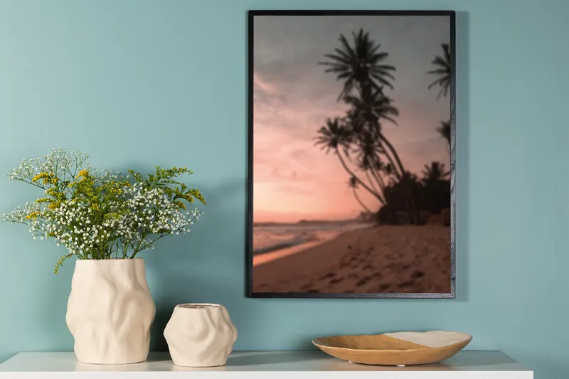 Summer Poster mit Palmenstrand im Sonnenuntergang in 40 × 30 cm, im Wohnraum, Ansicht 2