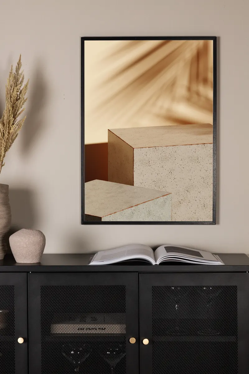 Sunflow Poster mit Palmblättern über Steinblöcken in 30 × 21 cm, im Wohnraum, Ansicht 1