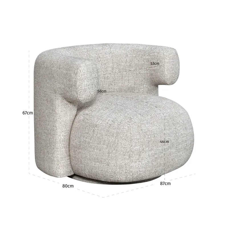 Sessel Talley, Cream tweed, drehbar von Richmond Interiors, Maßzeichnung 8