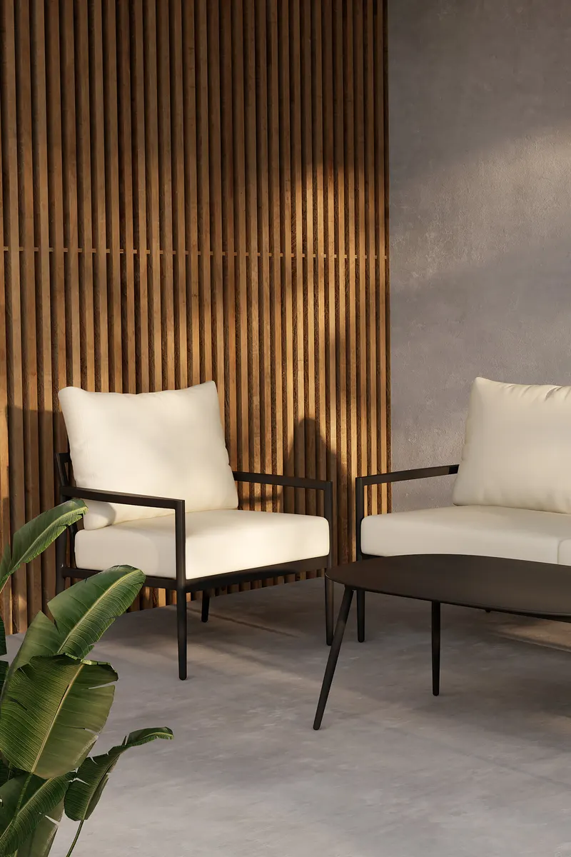 Taromina Gartenlounge mit Sofa, zwei Sesseln und Tisch, im Wohnraum, Ansicht 2