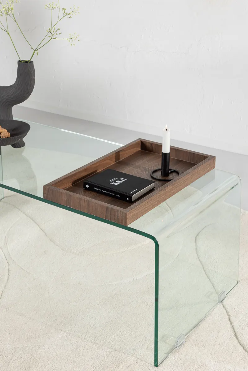 Telemark Couchtisch aus gebogenem Glas in 110 × 50 cm, Transparent, im Wohnraum, Ansicht 2