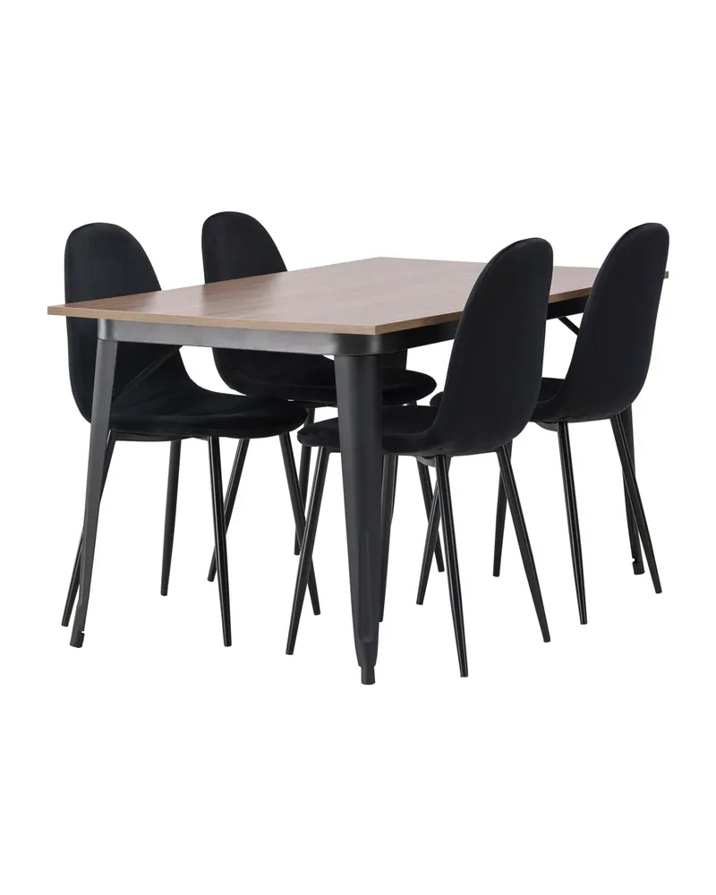 Tempe & Polar Essgruppe mit Esstisch 140 × 80 cm und 4 Samtstühlen in Schwarz, Ansicht 1