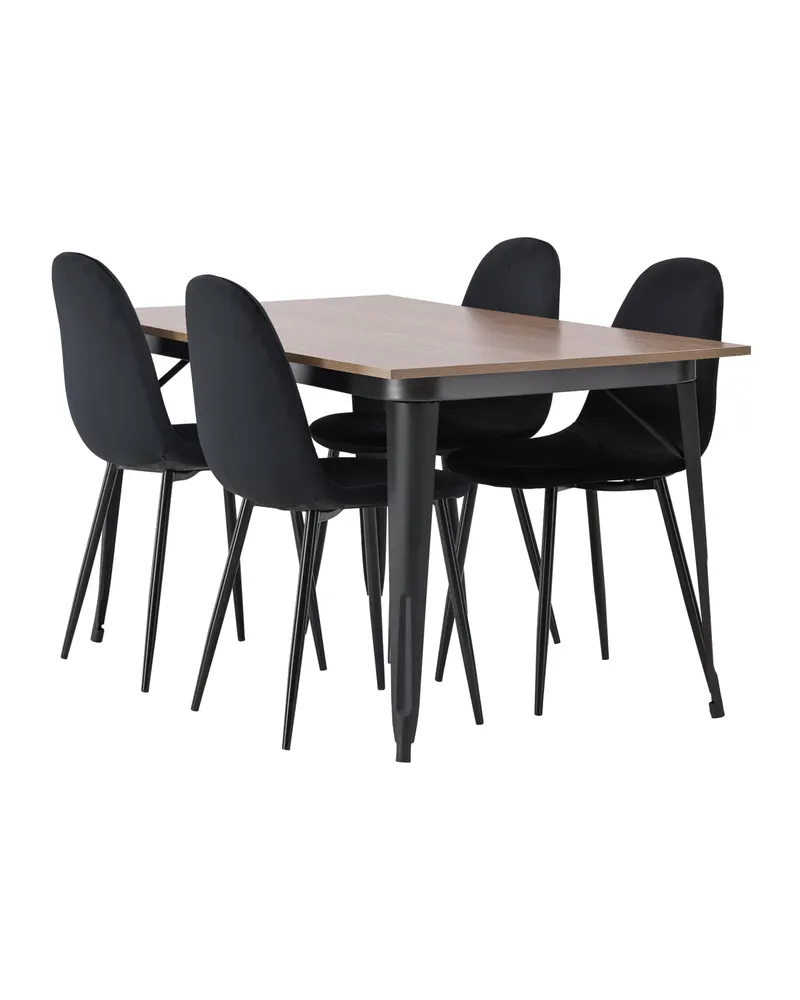 Tempe & Polar Essgruppe mit Esstisch 140 × 80 cm und 4 Samtstühlen in Schwarz, Ansicht 7