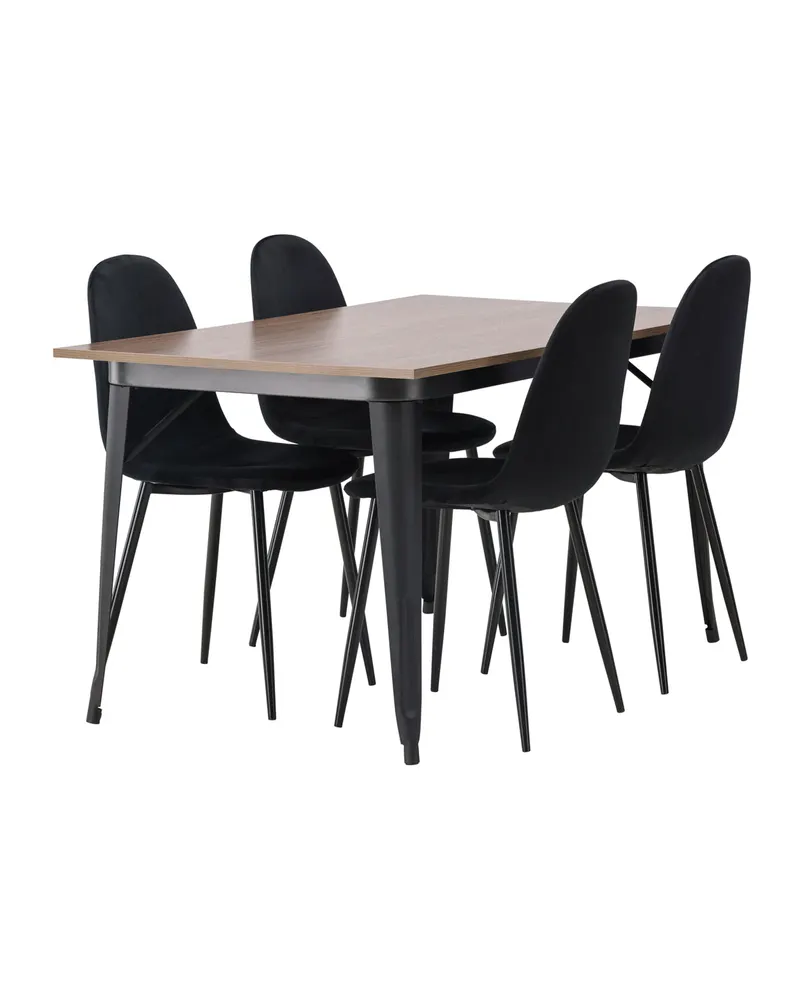 Tempe & Polar Essgruppe mit Esstisch 140 × 80 cm und 4 Samtstühlen in Schwarz, Ansicht 8