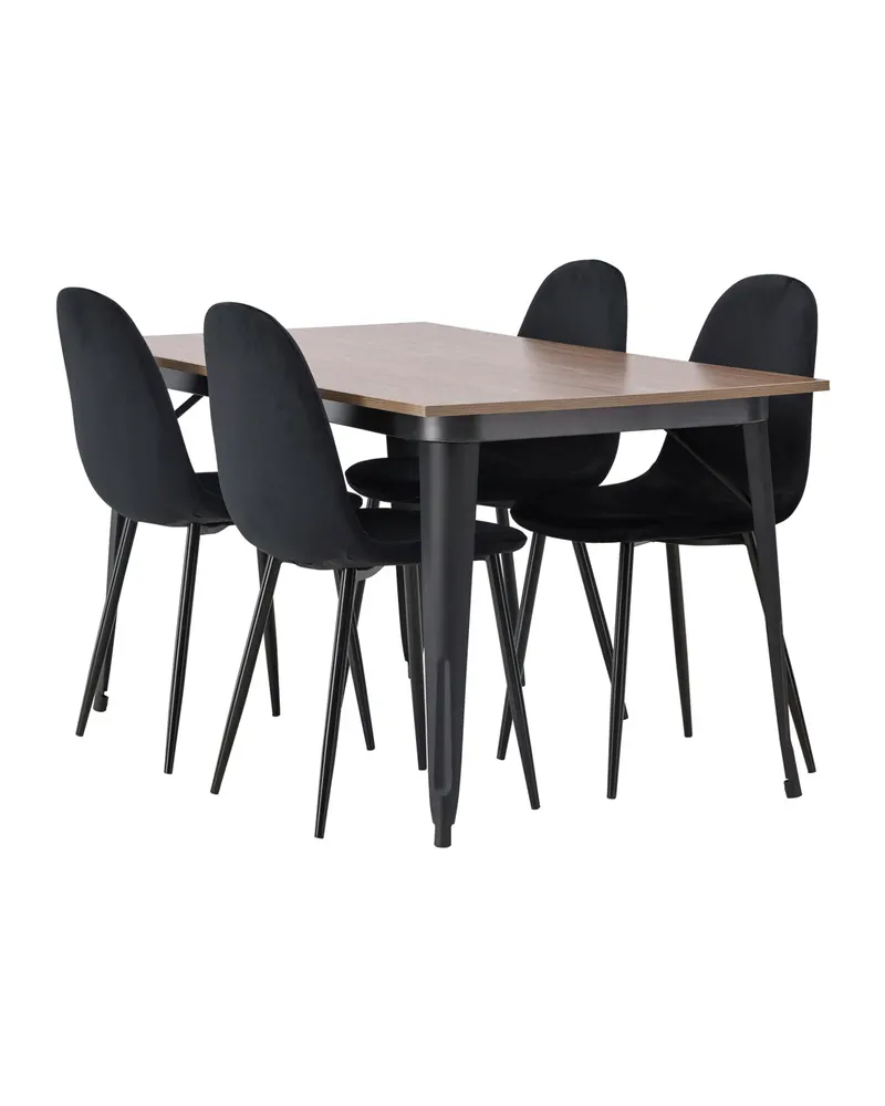 Tempe & Polar Essgruppe mit Esstisch 140 × 80 cm und 4 Samtstühlen in Schwarz, Ansicht 12