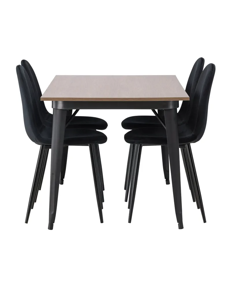 Tempe & Polar Essgruppe mit Esstisch 140 × 80 cm und 4 Samtstühlen in Schwarz, Ansicht 2