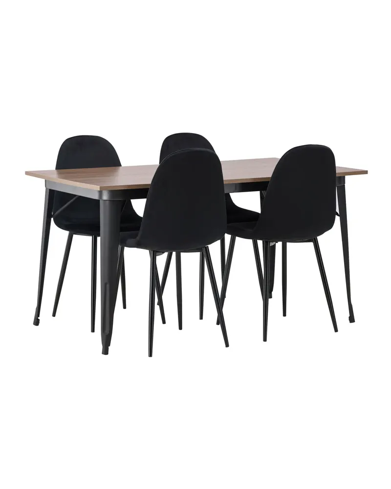 Tempe & Polar Essgruppe mit Esstisch 140 × 80 cm und 4 Samtstühlen in Schwarz, Ansicht 3