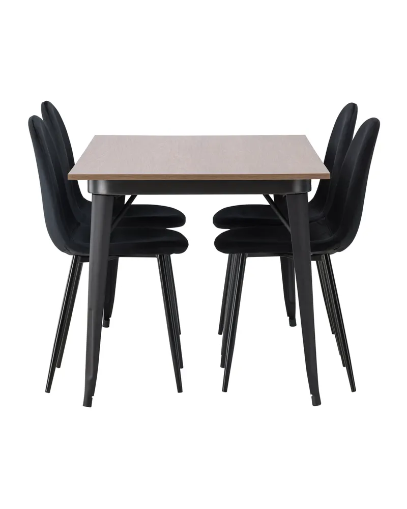 Tempe & Polar Essgruppe mit Esstisch 140 × 80 cm und 4 Samtstühlen in Schwarz, Ansicht 4