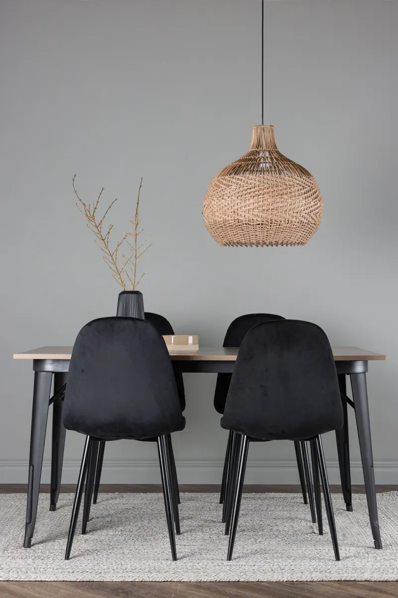 Tempe & Polar Essgruppe mit Esstisch 140 × 80 cm und 4 Samtstühlen in Schwarz, im Wohnraum, Ansicht 3