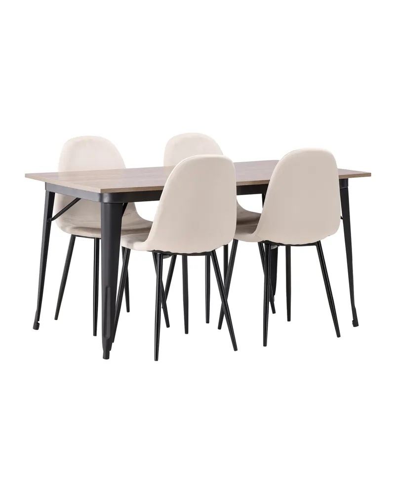 Tempe & Polar Essgruppe: Esstisch 140 × 80 cm mit 4 Stühlen, Walnuss
