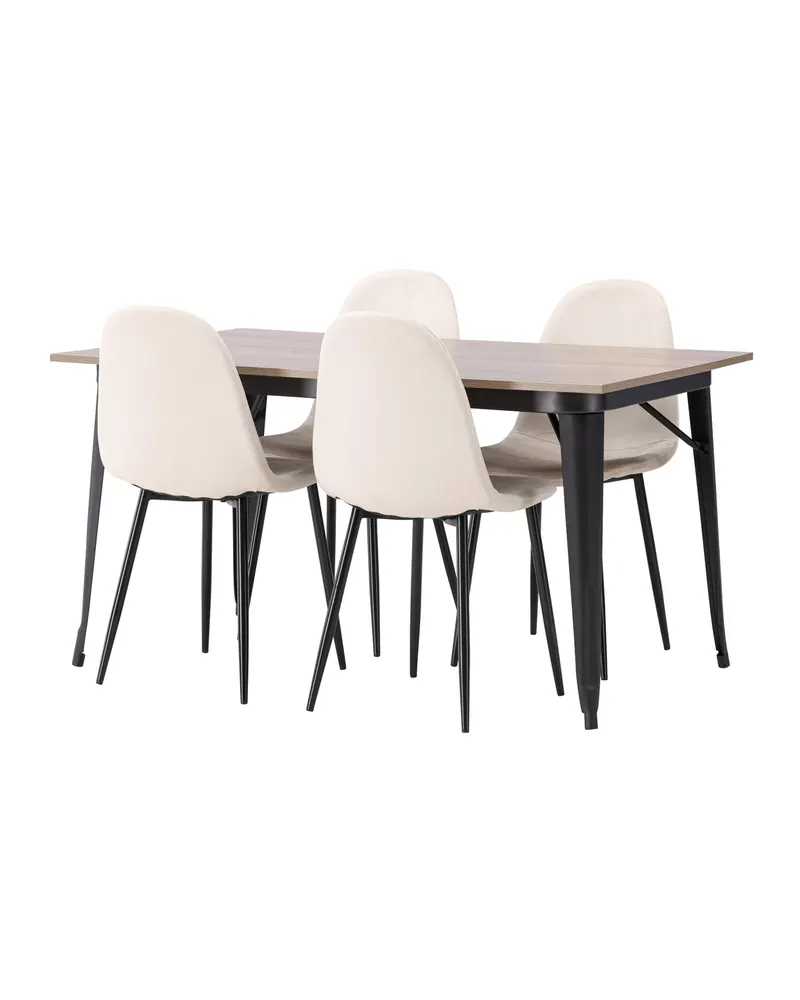Tempe & Polar Essgruppe mit Esstisch 140 × 80 cm und 4 Samtstühlen in Beige, Gestell Schwarz, Ansicht 6