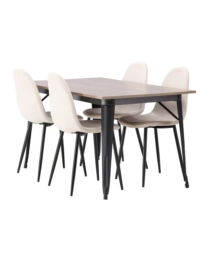 Tempe & Polar Essgruppe mit Esstisch 140 × 80 cm und 4 Samtstühlen in Beige, Gestell Schwarz, Ansicht 7