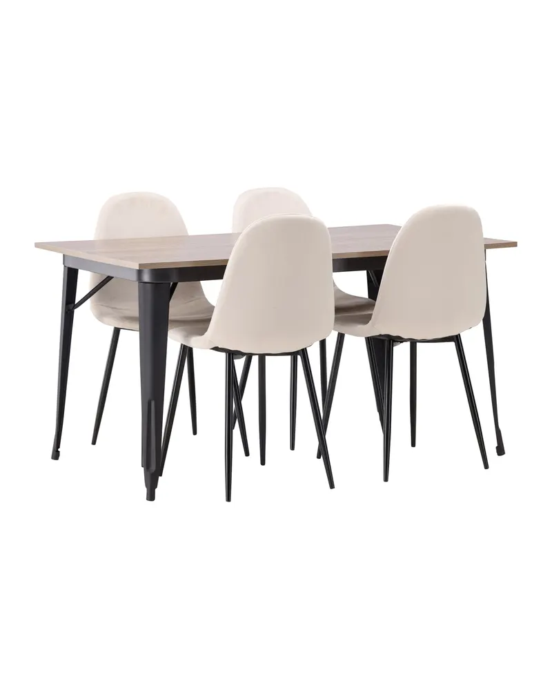 Tempe & Polar Essgruppe mit Esstisch 140 × 80 cm und 4 Samtstühlen in Beige, Gestell Schwarz, Ansicht 8