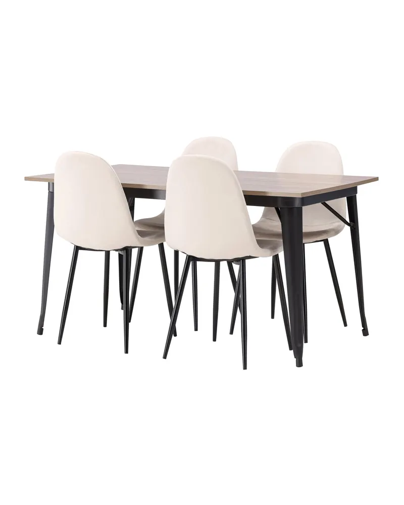Tempe & Polar Essgruppe mit Esstisch 140 × 80 cm und 4 Samtstühlen in Beige, Gestell Schwarz, Ansicht 9