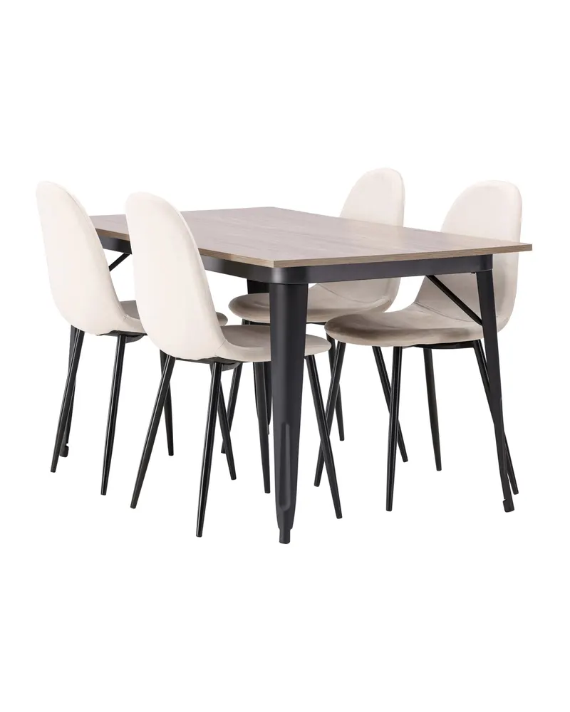 Tempe & Polar Essgruppe mit Esstisch 140 × 80 cm und 4 Samtstühlen in Beige, Gestell Schwarz, Ansicht 10