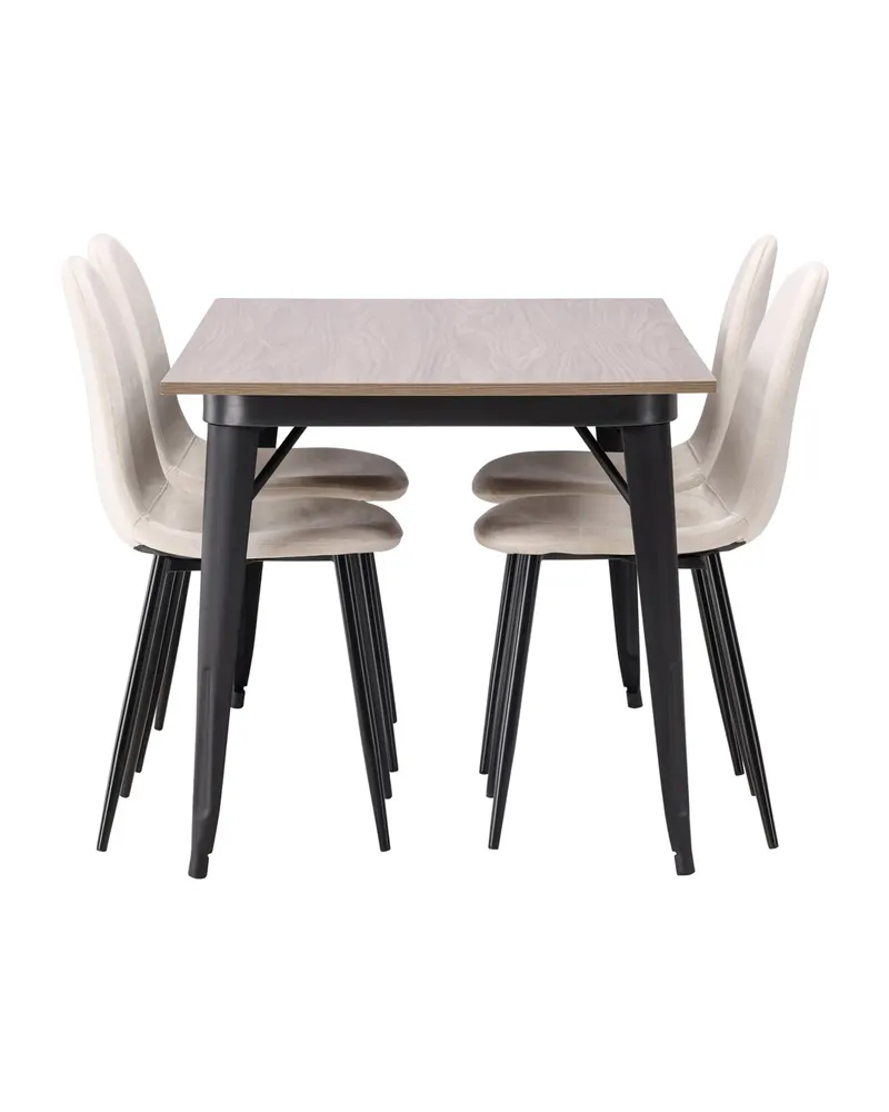 Tempe & Polar Essgruppe mit Esstisch 140 × 80 cm und 4 Samtstühlen in Beige, Gestell Schwarz, Ansicht 11