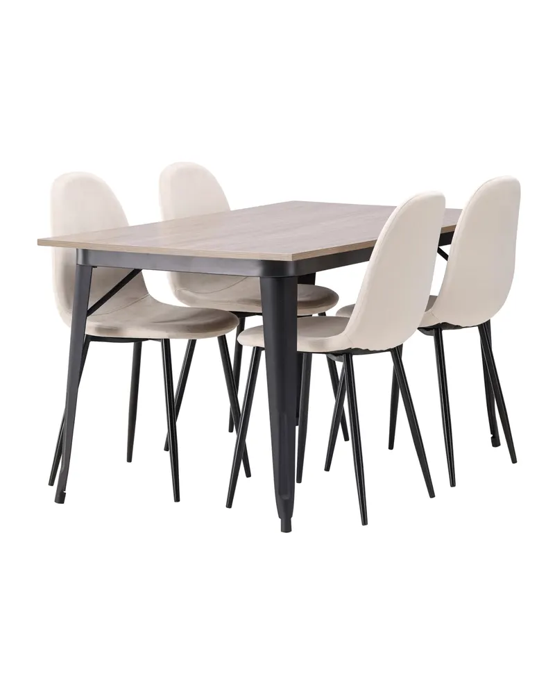 Tempe & Polar Essgruppe mit Esstisch 140 × 80 cm und 4 Samtstühlen in Beige, Gestell Schwarz, Ansicht 12
