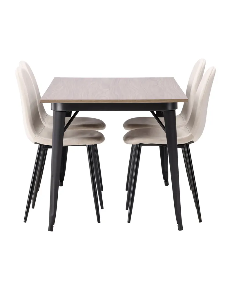 Tempe & Polar Essgruppe mit Esstisch 140 × 80 cm und 4 Samtstühlen in Beige, Gestell Schwarz, Ansicht 2