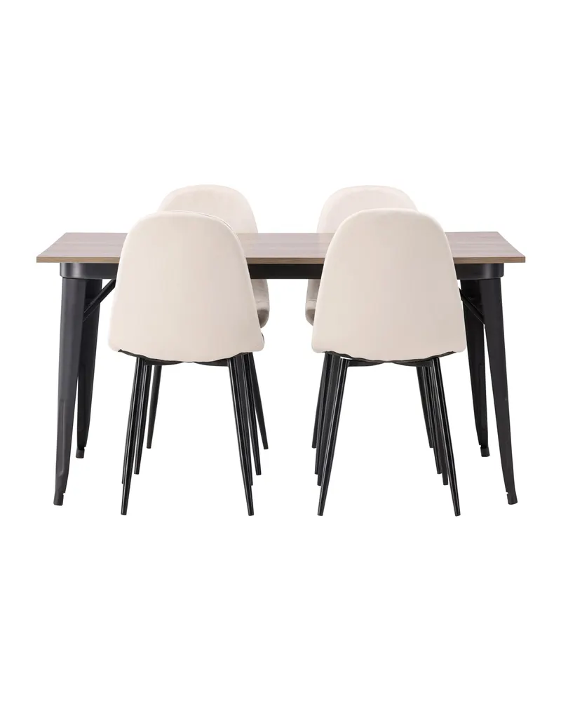 Tempe & Polar Essgruppe mit Esstisch 140 × 80 cm und 4 Samtstühlen in Beige, Gestell Schwarz, Ansicht 3