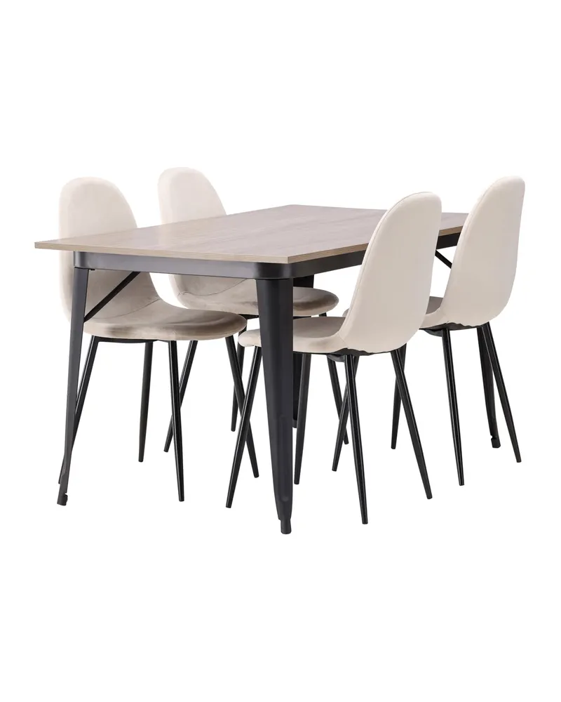 Tempe & Polar Essgruppe mit Esstisch 140 × 80 cm und 4 Samtstühlen in Beige, Gestell Schwarz, Ansicht 4