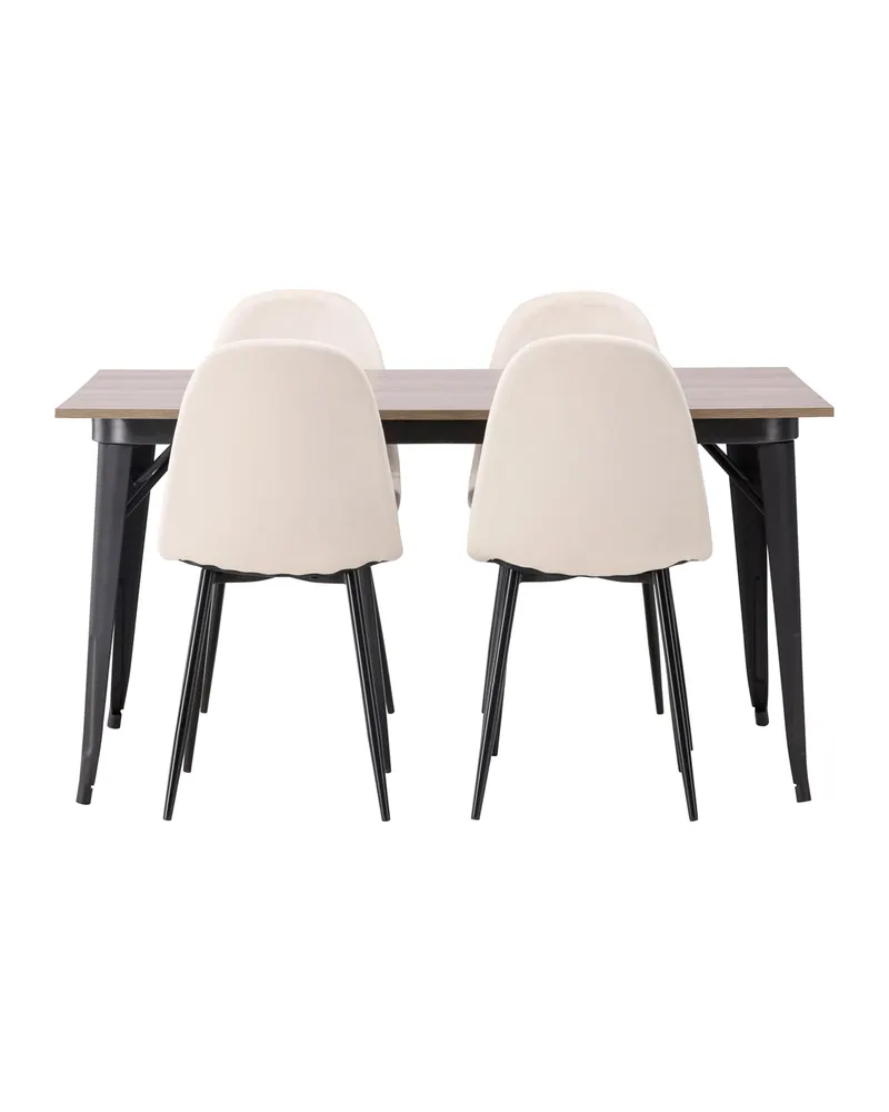 Tempe & Polar Essgruppe mit Esstisch 140 × 80 cm und 4 Samtstühlen in Beige, Gestell Schwarz, Ansicht 5