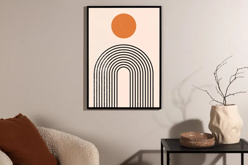 Tempel Poster mit Linienbogen und Kreisscheibe in 100 × 70 cm, im Wohnraum, Ansicht 2