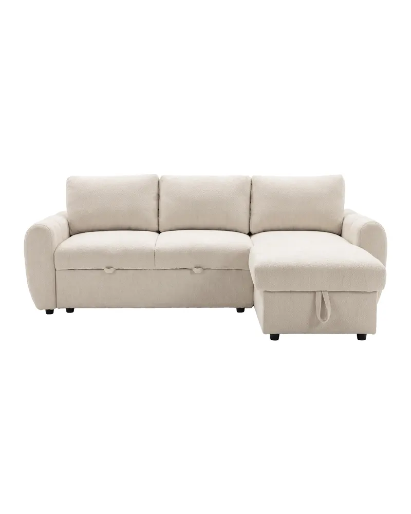 Teo Schlafsofa mit Chaiselongue links oder rechts, Beige, Gestell Schwarz