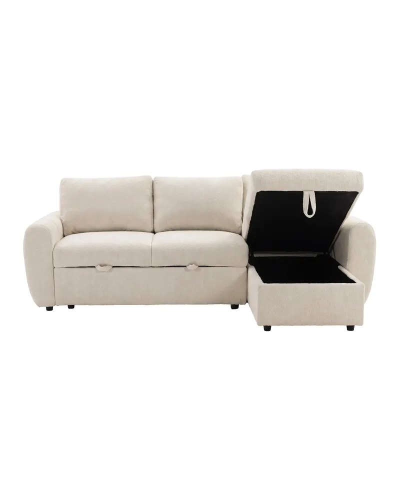 Teo Schlafsofa mit Chaiselongue in Beige, Gestell Schwarz, Ansicht 4