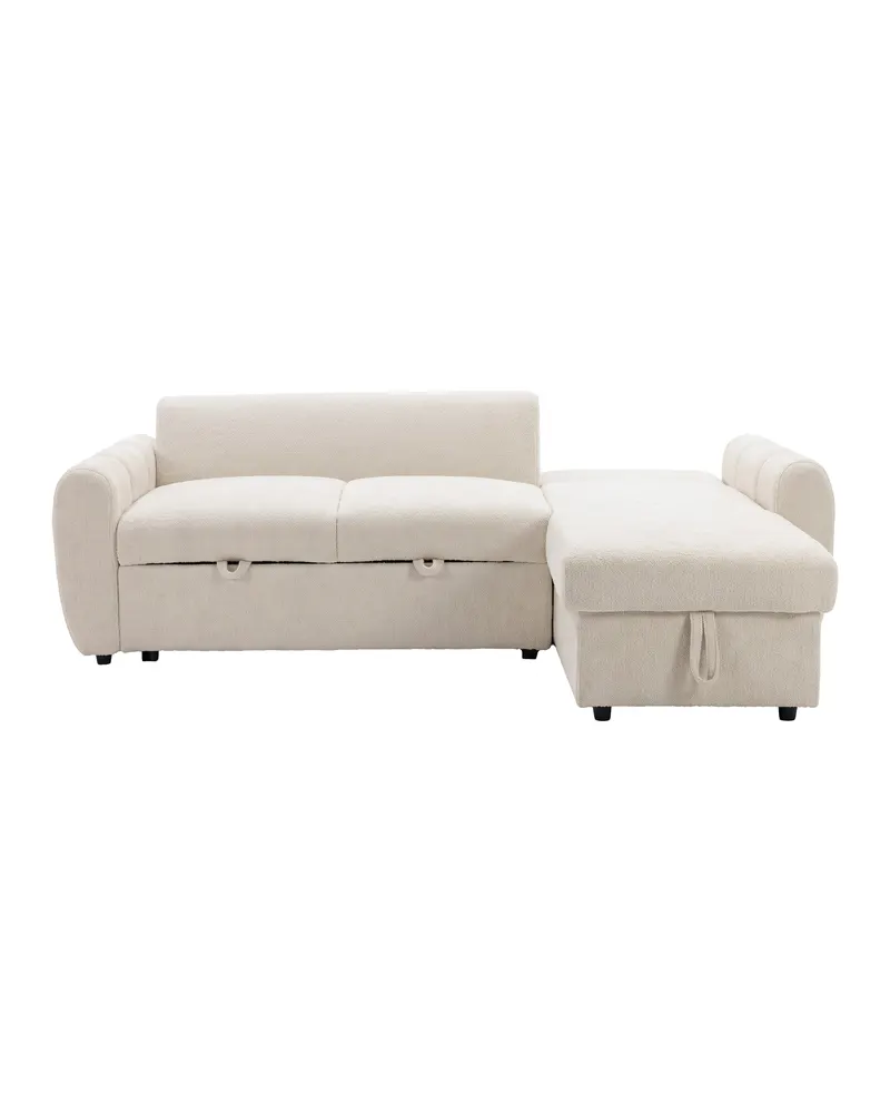 Teo Schlafsofa mit Chaiselongue in Beige, Gestell Schwarz, Ansicht 5