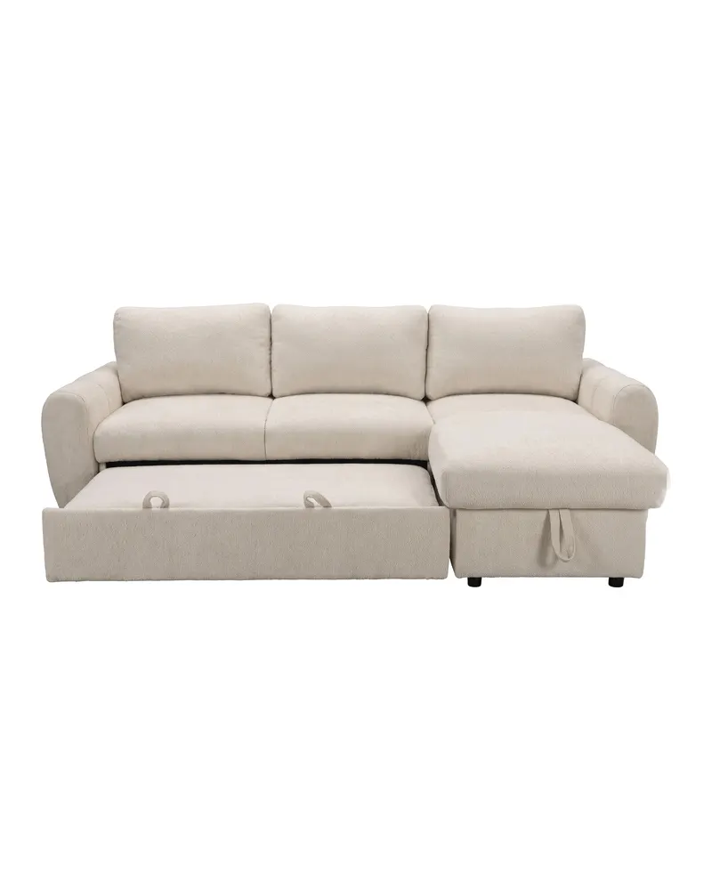 Teo Schlafsofa mit Chaiselongue in Beige, Gestell Schwarz, Ansicht 6