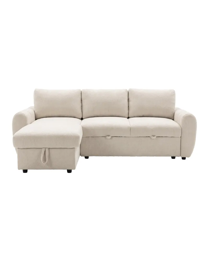 Teo Schlafsofa mit Chaiselongue in Beige, Gestell Schwarz, Ansicht 10