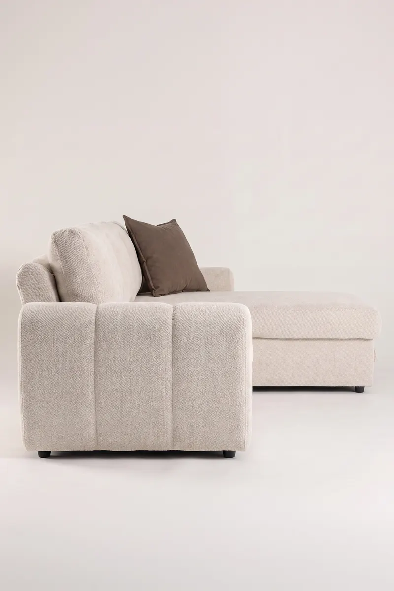 Teo Schlafsofa mit Chaiselongue in Beige, Gestell Schwarz, im Wohnraum, Ansicht 3