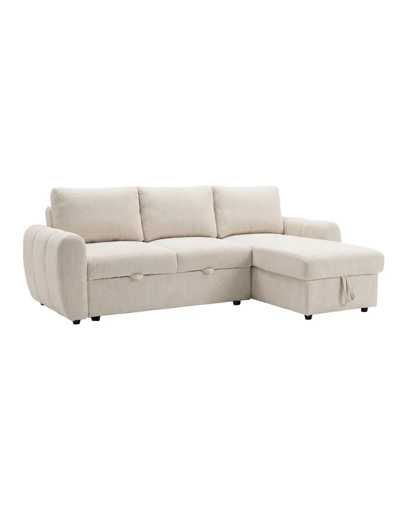 Teo Schlafsofa mit Chaiselongue in Beige, Gestell Schwarz, Ansicht 2