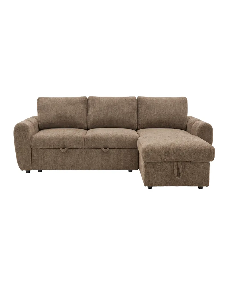 Teo Schlafsofa mit Chaiselongue in Braun, Gestell Schwarz, Ansicht 1