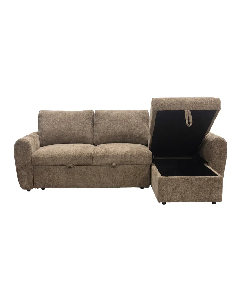 Teo Schlafsofa mit Chaiselongue in Braun, Gestell Schwarz, Ansicht 4