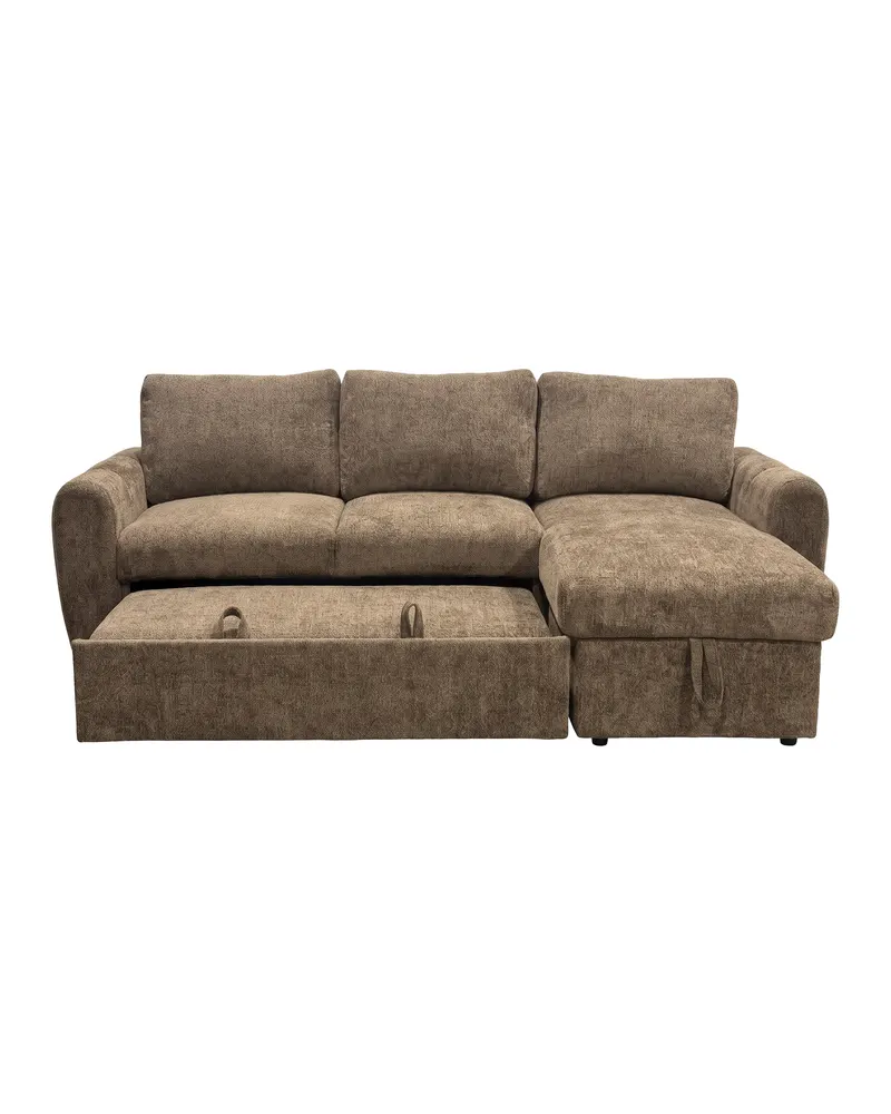 Teo Schlafsofa mit Chaiselongue in Braun, Gestell Schwarz, Ansicht 6