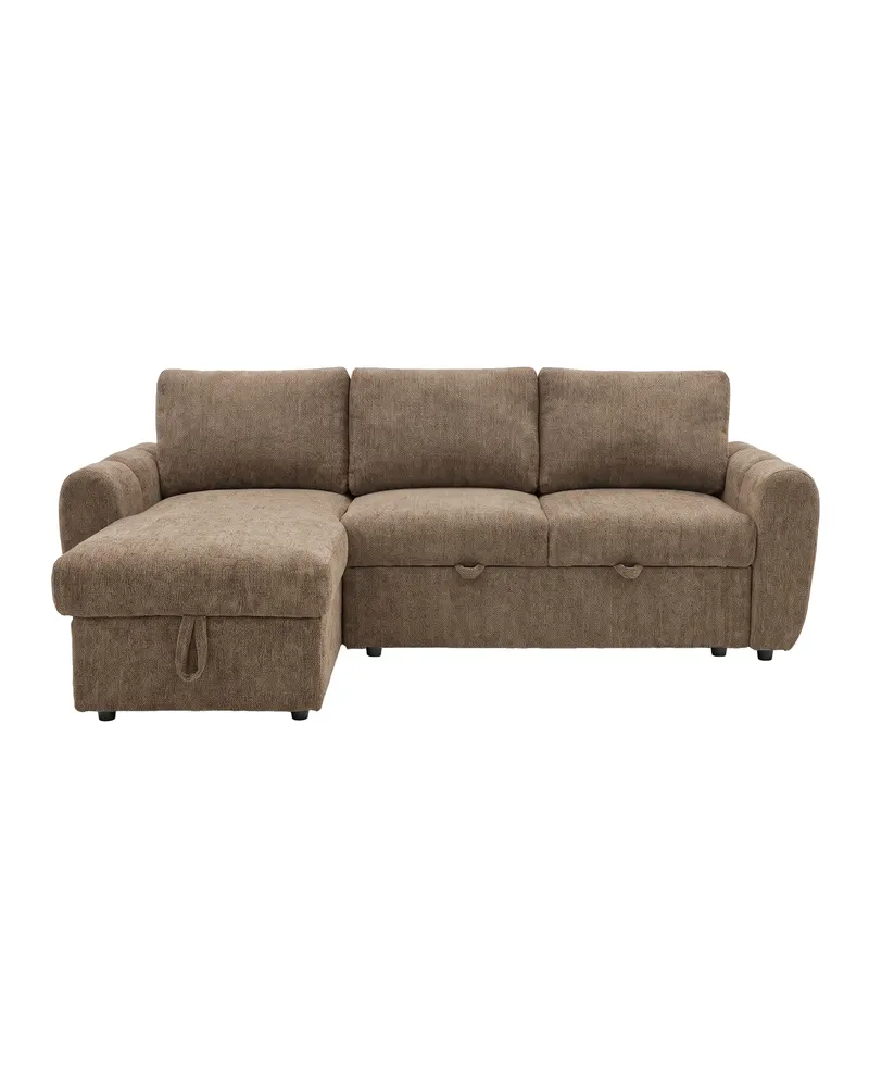 Teo Schlafsofa mit Chaiselongue in Braun, Gestell Schwarz, Ansicht 10