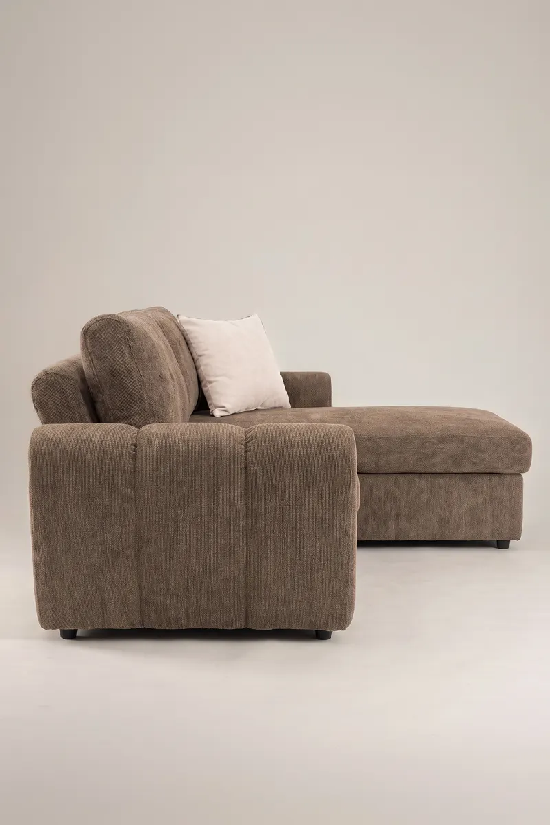 Teo Schlafsofa mit Chaiselongue in Braun, Gestell Schwarz, im Wohnraum, Ansicht 3