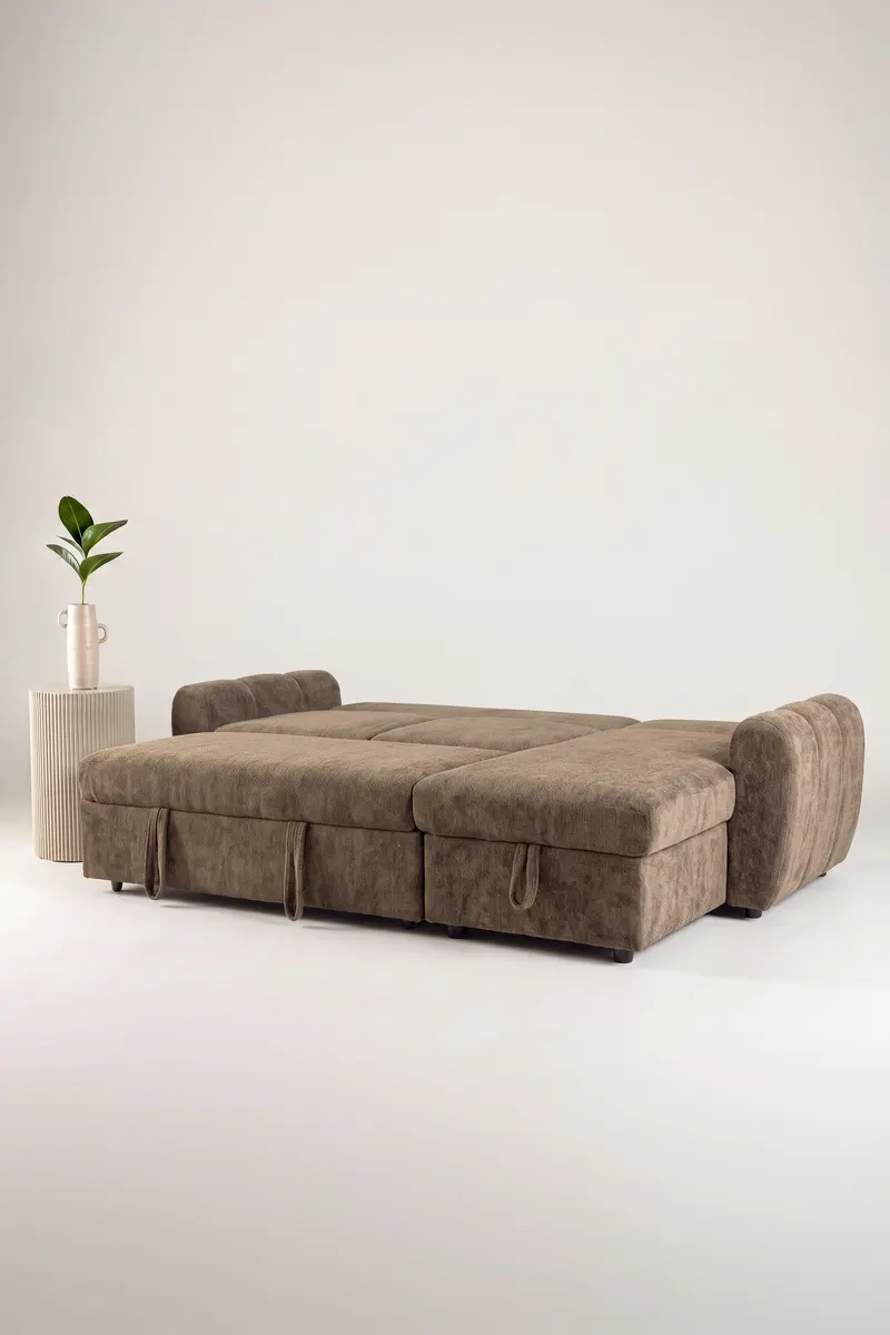 Teo Schlafsofa mit Chaiselongue in Braun, Gestell Schwarz, im Wohnraum, Ansicht 7