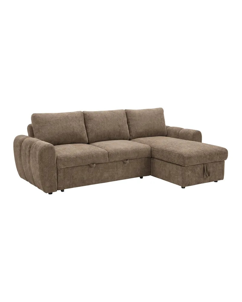 Teo Schlafsofa mit Chaiselongue in Braun, Gestell Schwarz, Ansicht 2