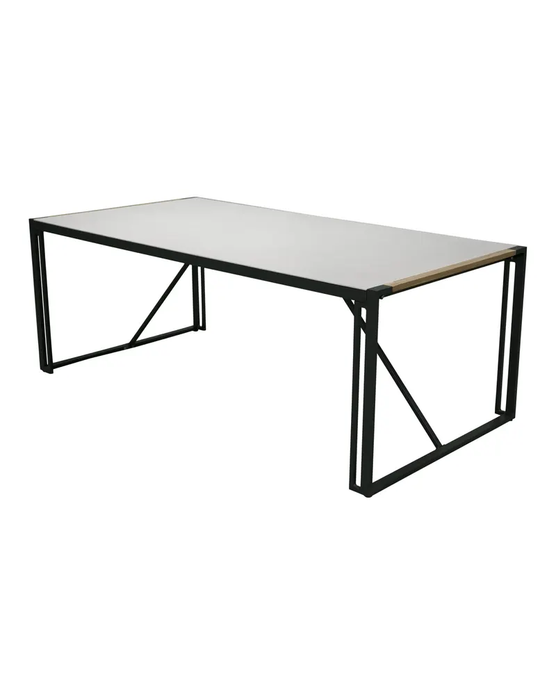 Texas Gartentisch 200 × 100 cm, Glasplatte mit Teakkante, Hellgrau, Schwarz