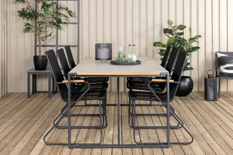 Texas & Bois Gartenmöbel-Set mit Glastisch und 6 Stühlen in Schwarz, im Wohnraum, Ansicht 1