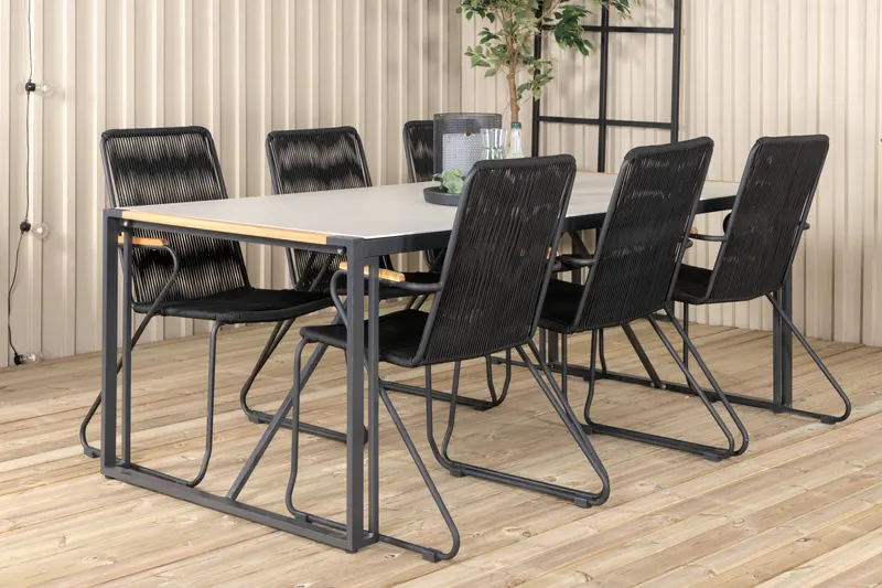 Texas & Bois Gartenmöbel-Set mit Glastisch und 6 Stühlen in Schwarz, im Wohnraum, Ansicht 2