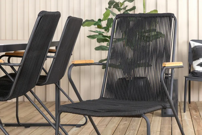 Texas & Bois Gartenmöbel-Set mit Glastisch und 6 Stühlen in Schwarz, im Wohnraum, Ansicht 3