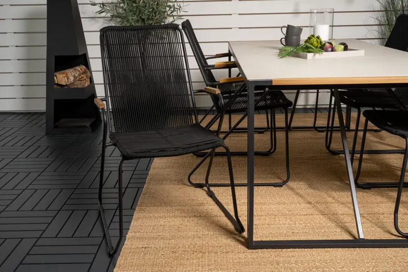 Texas & Bois Gartenmöbel-Set mit Glastisch und 6 Stühlen in Schwarz, im Wohnraum, Ansicht 4