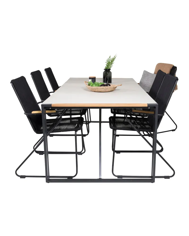 Texas & Bois Gartenmöbel-Set mit Glastisch und 6 Stühlen in Schwarz, Ansicht 3