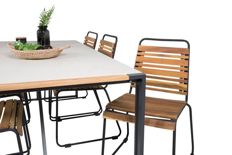 Texas & Bois Gartenmöbel-Set mit Glastisch und 6 Stühlen in Natur, Gestell Schwarz, Ansicht 6