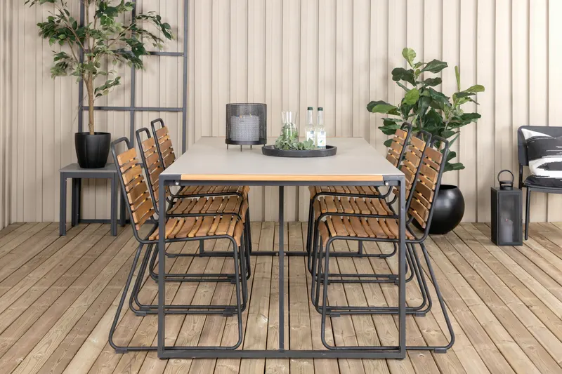 Texas & Bois Gartenmöbel-Set mit Glastisch und 6 Stühlen in Natur, Gestell Schwarz, im Wohnraum, Ansicht 1